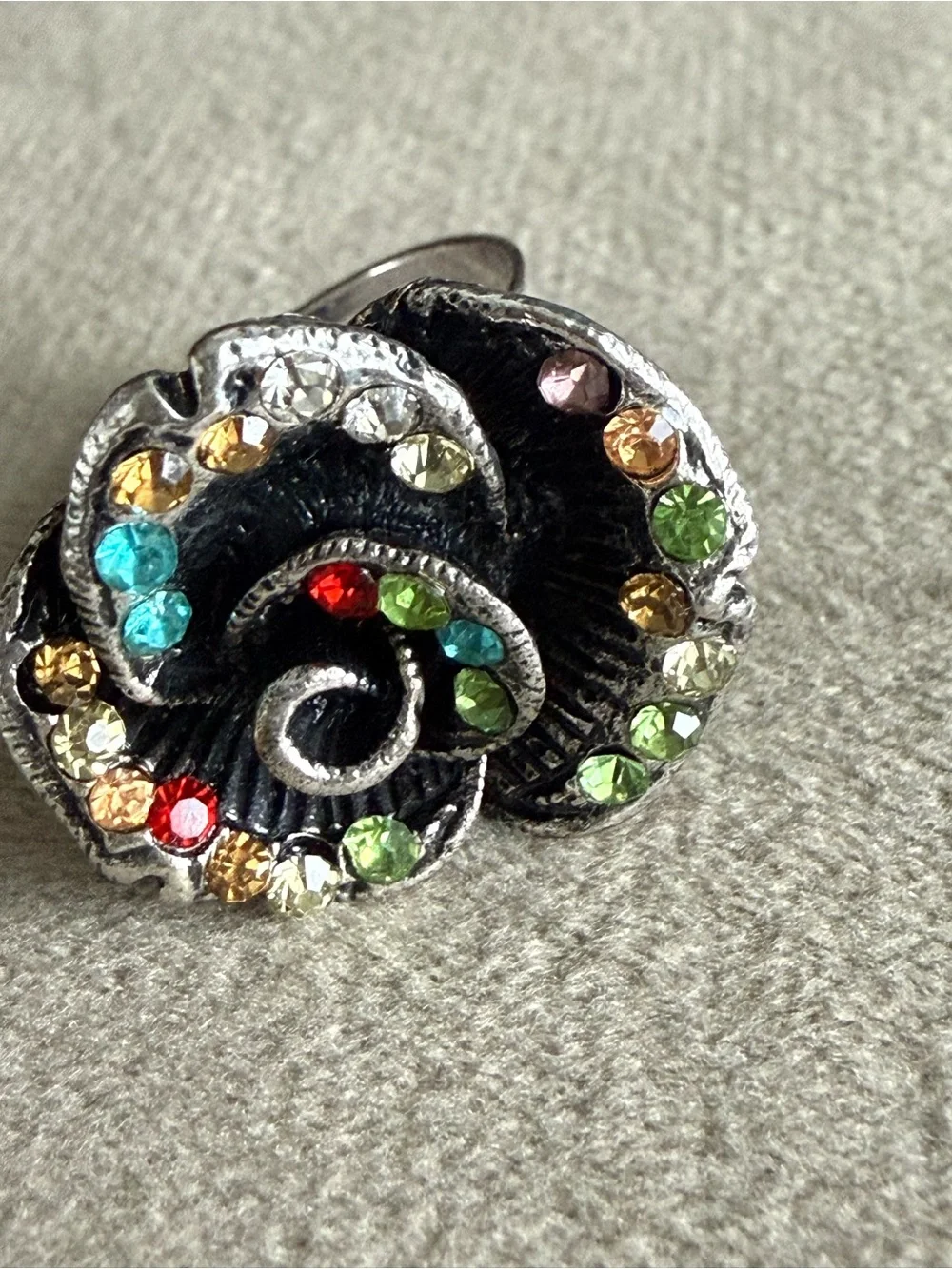 Multicolor Crystal Floral Statement Ring - Women Jewelry